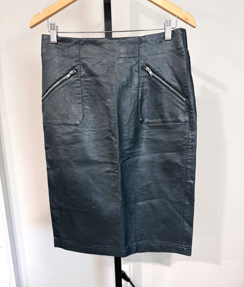 Catherine Malandrino Y2K Faux Vegan Leather Skirt 8 Green Zip Punk Goth Grunge